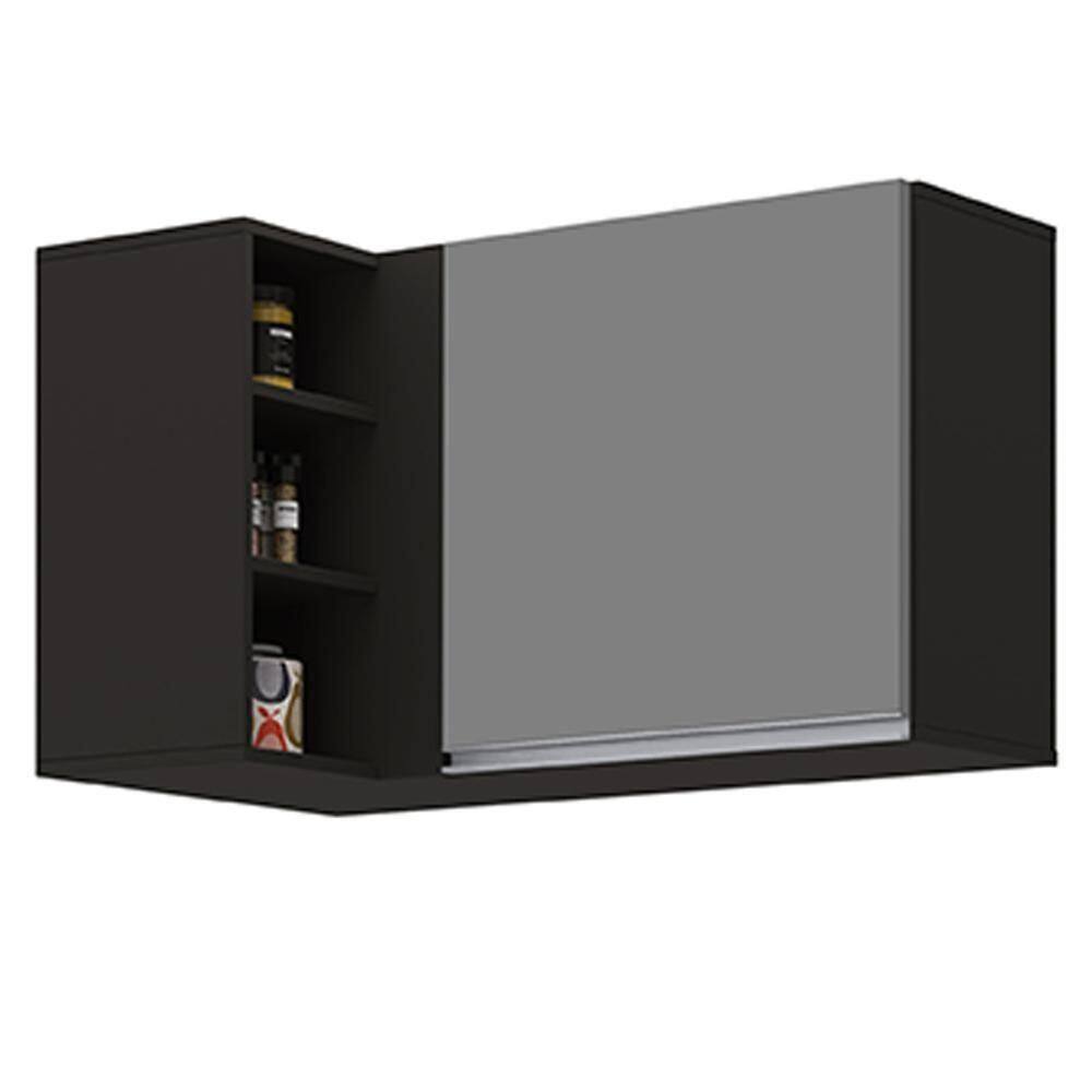 Armário Aéreo De Canto Reto Com Nicho Adega Austin Preto-cinza - Lumil
