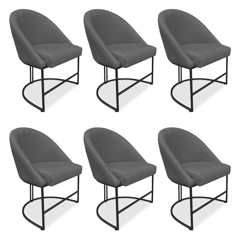 Kit 06 Cadeiras Poltrona De Jantar Bela Veludo Grafite Base Metálica Industrial Preto - Pallazio