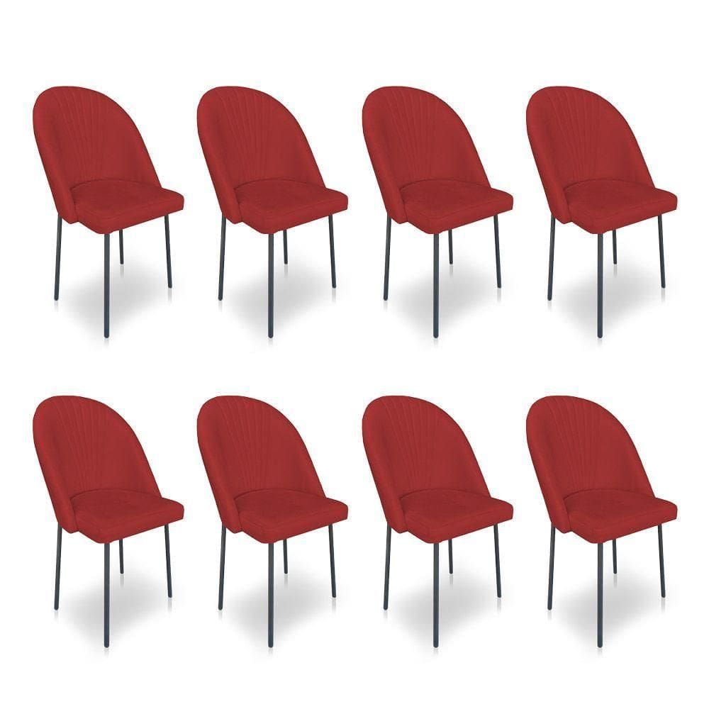 Kit 8 Cadeiras Poltrona De Jantar Ariel Suede Vermelho Pés De Ferro Preto - Pallazio