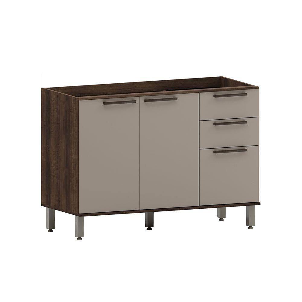 Balcão De Cozinha 120cm 2 Portas E 3 Gavetas Sem Tampo Luna Nogueira Dourado-cinammon