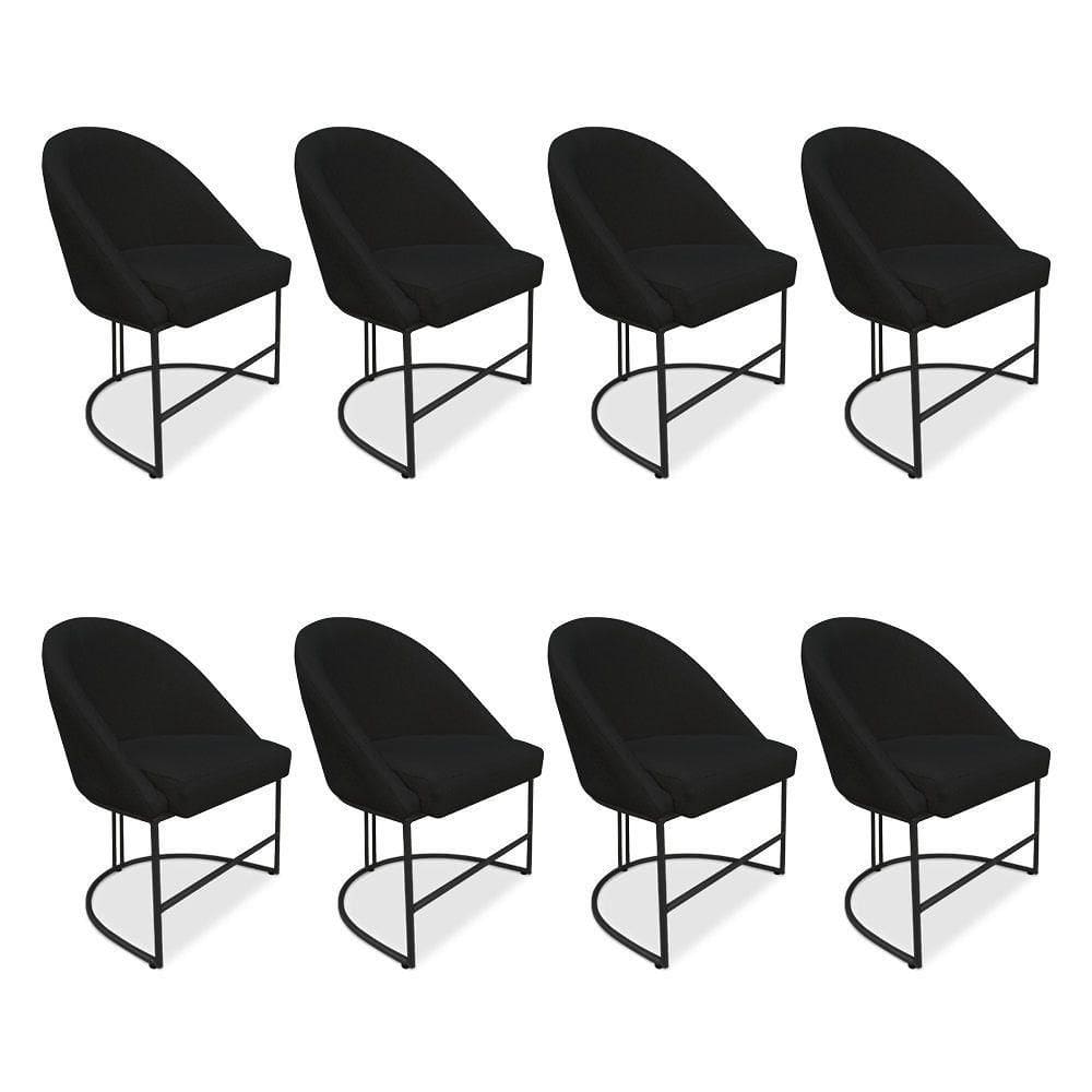 Kit 08 Cadeiras Poltrona De Jantar Bela Veludo Preto Base Metálica Industrial Preto - Pallazio