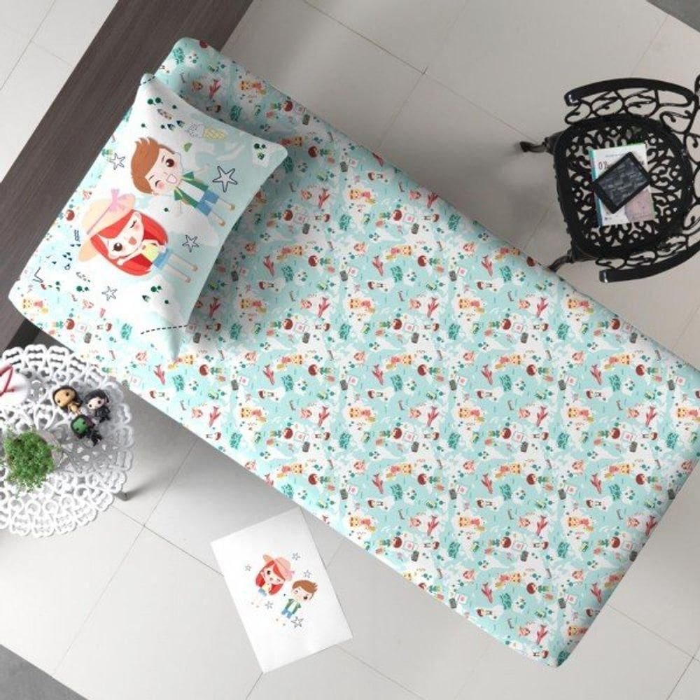 Jogo De Cama Portallar Solteiro Malha Mista Joy Travel 2 Pçs Verde