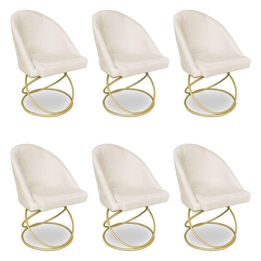 Kit 06 Cadeiras Poltrona De Jantar Bela Veludo Base Metálica Luxo Dourado - Pallazio Cor Azul Marinho