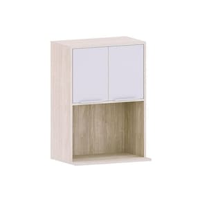 Armário Aéreo 60cm Com Nicho Para Microondas 2 Portas Art Lu Pátina-cinza Cristal
