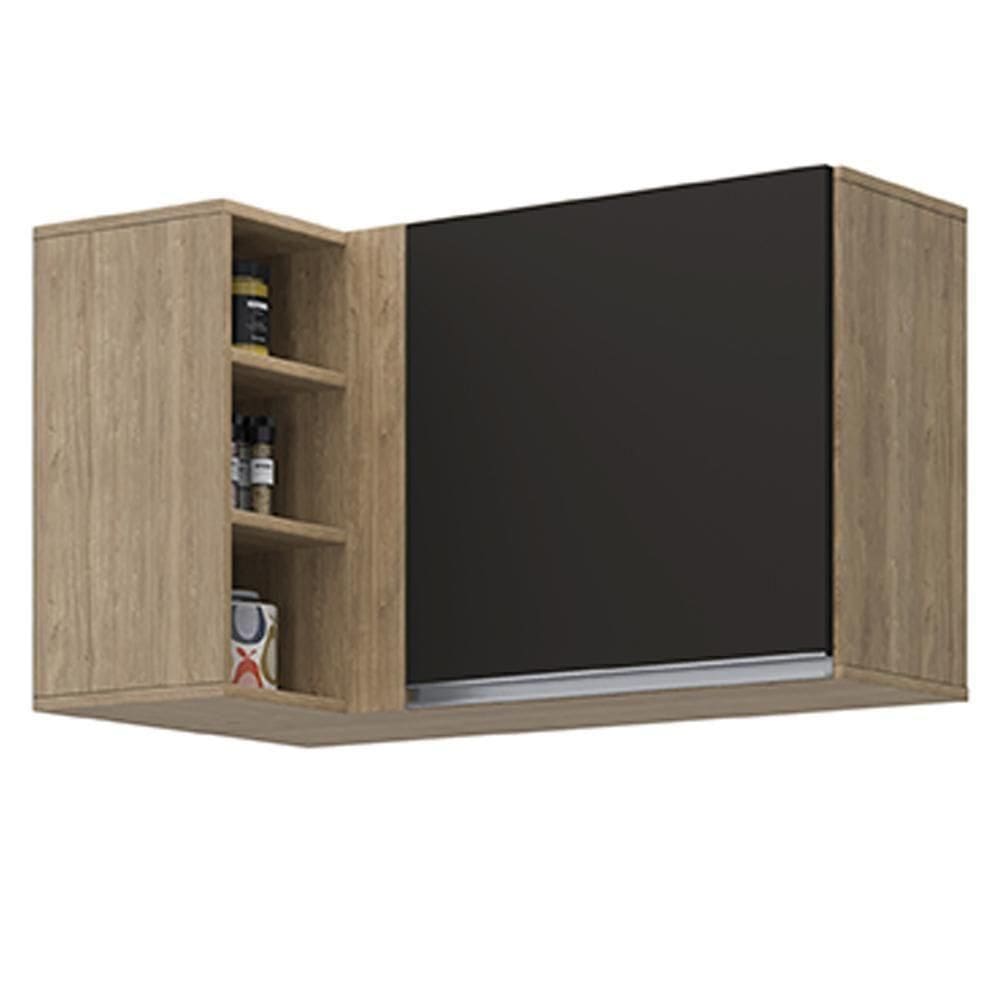 Armário Aéreo De Canto Reto Com Nicho Adega Austin Castanho-preto - Lumil