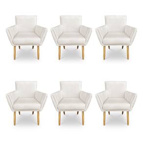 Kit 6 Poltronas Decorativa Leticia Suede Bege Pés Palito Castanho - Pallazio