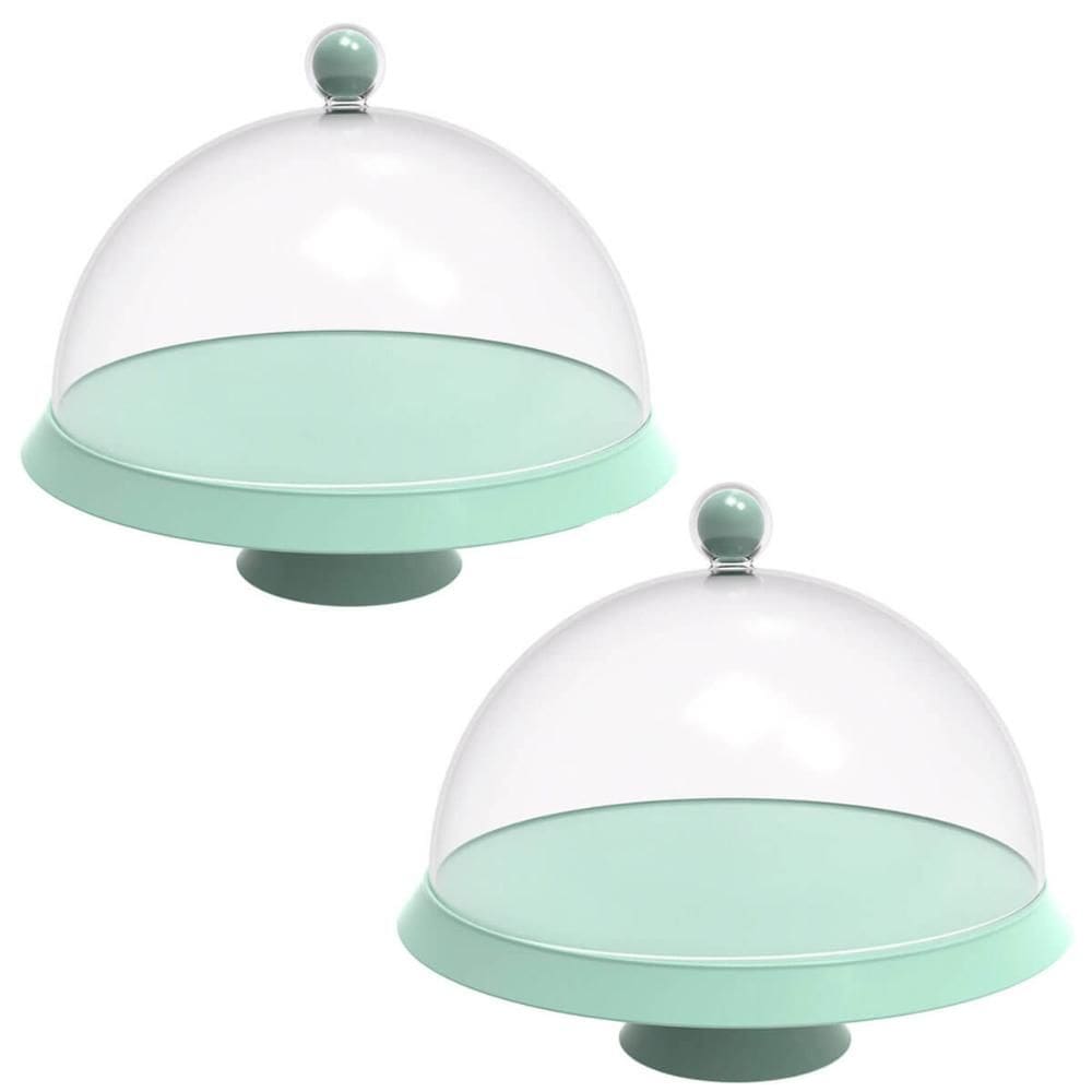 Kit 2 Porta Bolo com Cúpula e Pé 30cm Verde Menta Bubble Crippa Boleira Tortas Doces