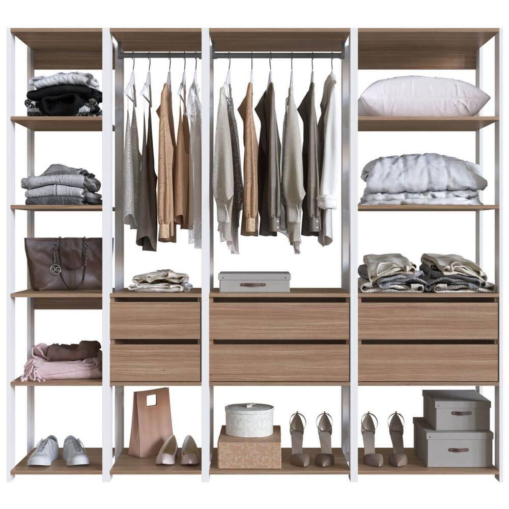 Guarda Roupa Closet 4 Peças com 2 Cabideiros 6 Gavetas e 11 Nichos Easy Prodecor