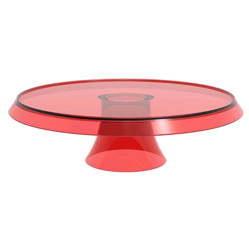 Base Porta Bolos Tortas Doces 25cm com Pé Vermelho Transpare