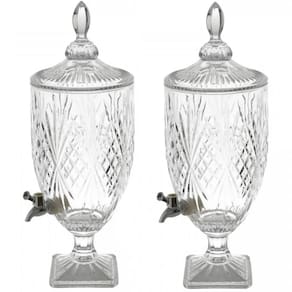 2 Suqueiras de Cristal Dublin 4,5L Dispenser com Torneira Água Saborizada Drinks
