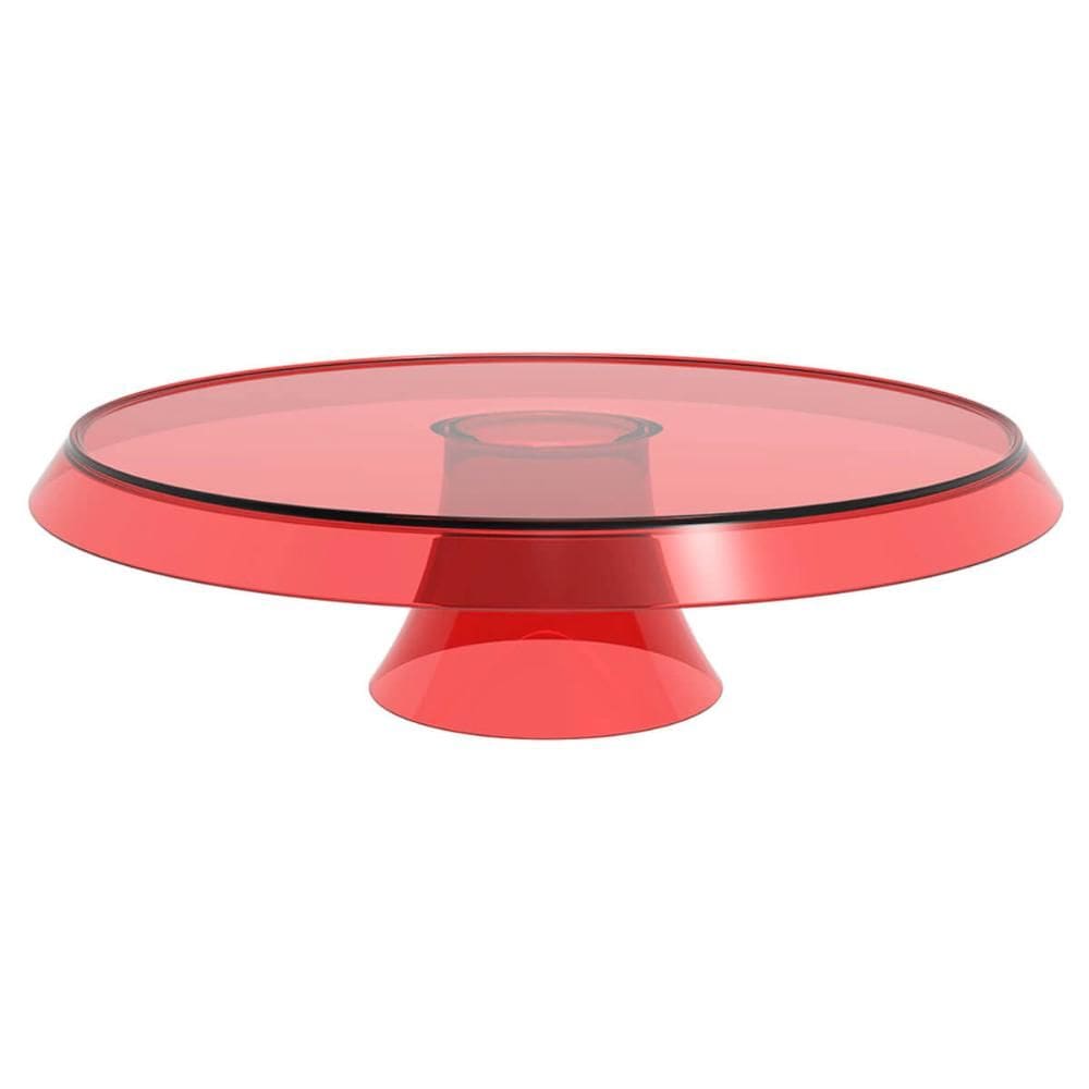 Base Porta Bolos Tortas Doces 30cm com Pé Vermelho Transpare