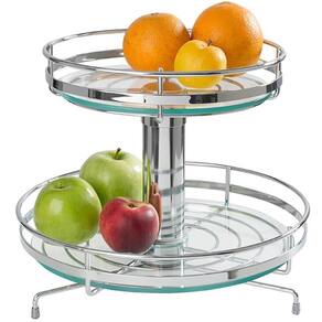 Fruteira Giratória Redonda de Mesa Dupla Cromado 30cm com Vi