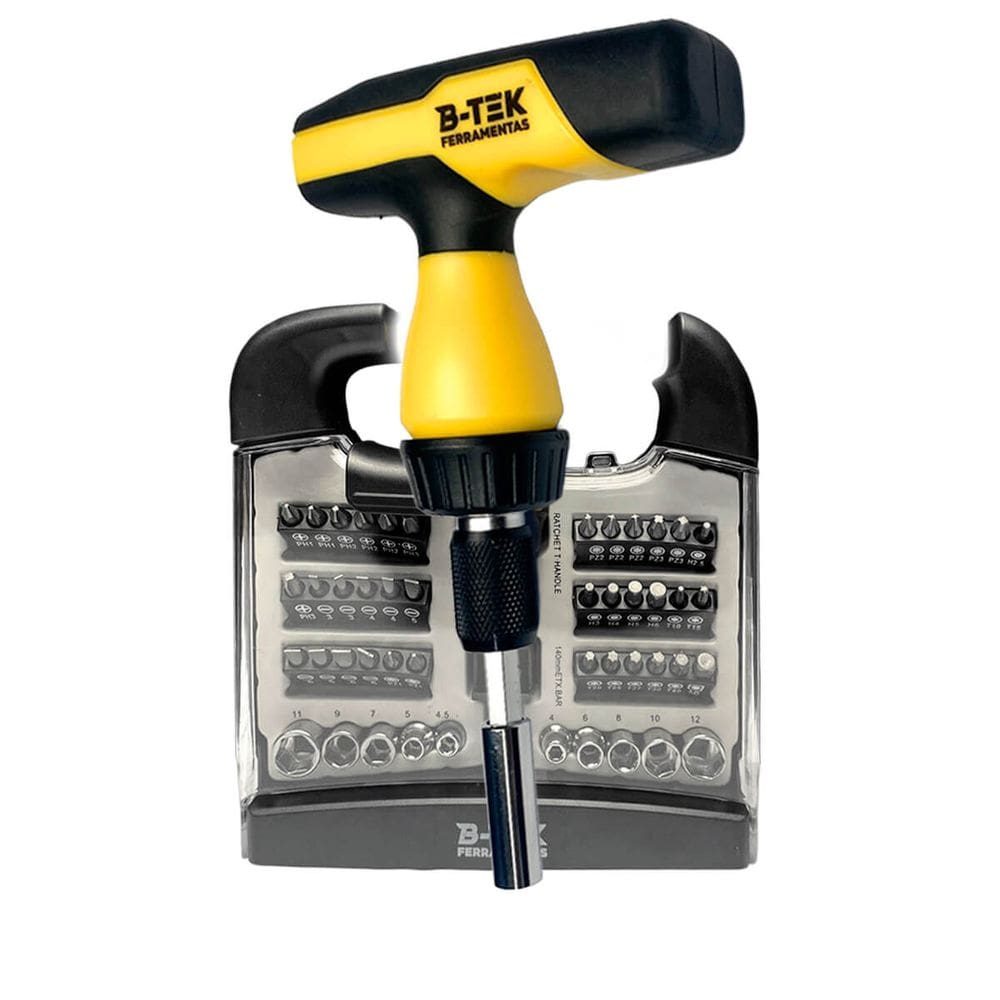 Conjunto de Chaves e Soquetes 48 Peças | Aço Cromo Vanádio | Bits Diversos | Chave T Ergonômica | Maleta Resistente para Uso Doméstico e Profissional
