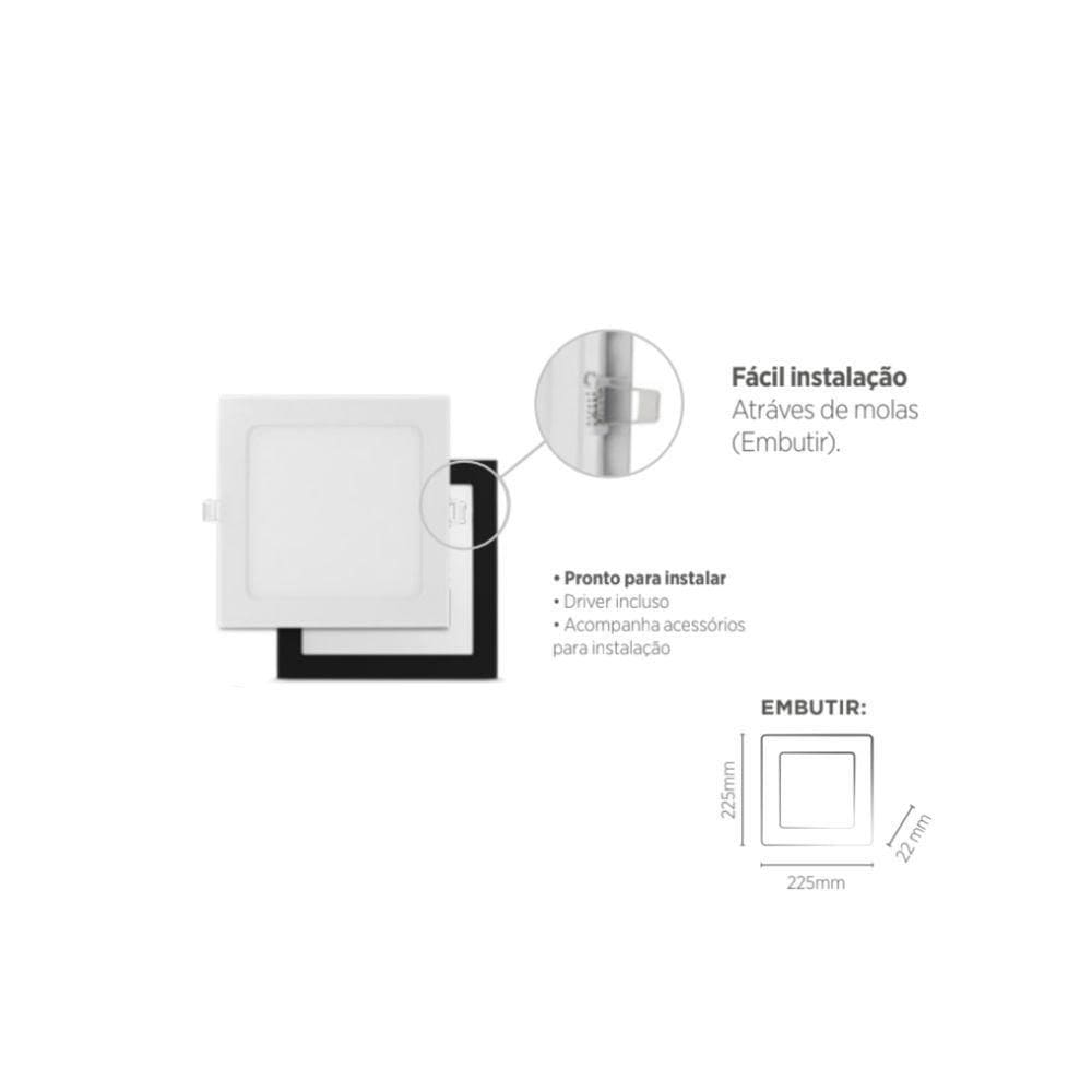 Luminária Quadrada Embutir Acab. Branco 225x225x22 20w 4000k Irc >70 Ip 40 120° 1220lm