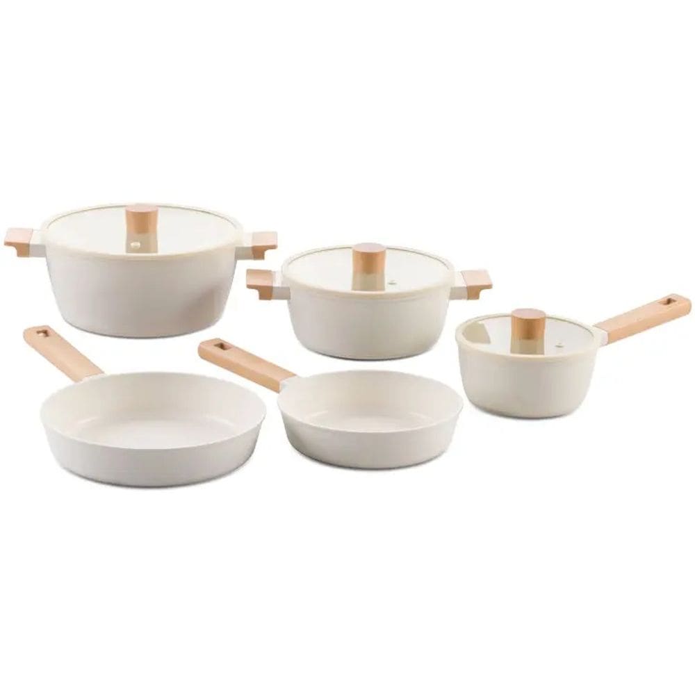 Jogo de Panelas Brinox Revestimento Cerâmico Creme 5 Peças Ceramic Life Nordic Indução