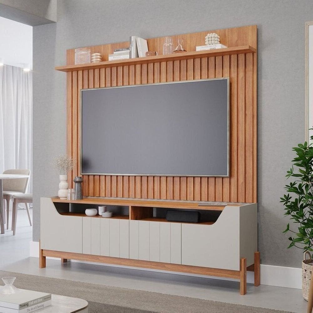 Conjunto Rack Moema e Painel Trend para Tv de até 60 Polegadas 100% Mdf Espresso Móveis Cinamomo/Off White