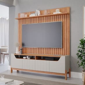 Conjunto Rack Moema e Painel Trend para Tv de até 60 Polegadas 100% Mdf Espresso Móveis Cinamomo/Off White