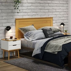 Conjunto Quarto com 2 Mesas de Cabeceira 2 Gavetas e Cabeceira Casal 140cm Nórdica Yescasa ROBLE/BRANCO