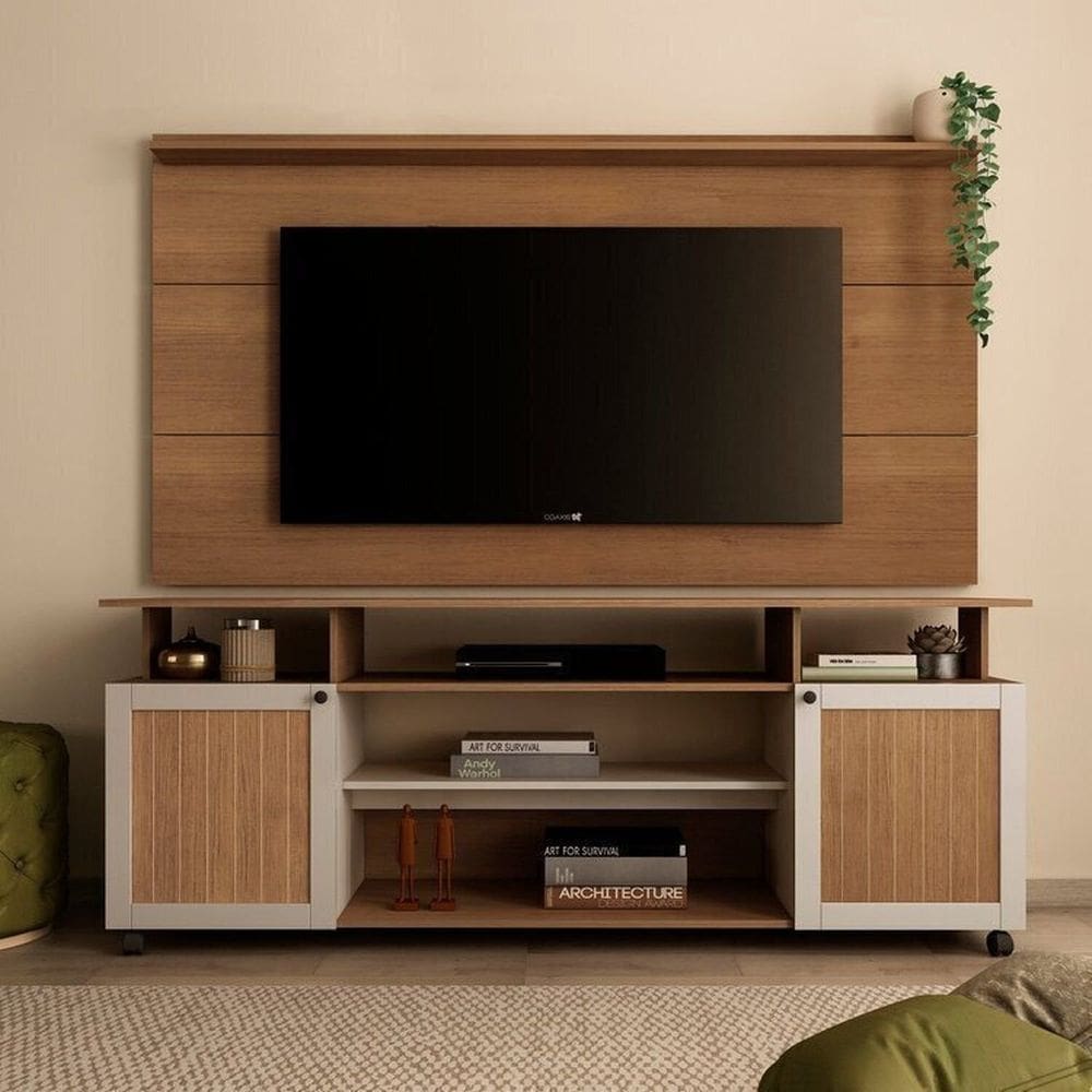 Rack com Painel com Suporte para Tv até 60 Polegadas Cinamomo/Off White