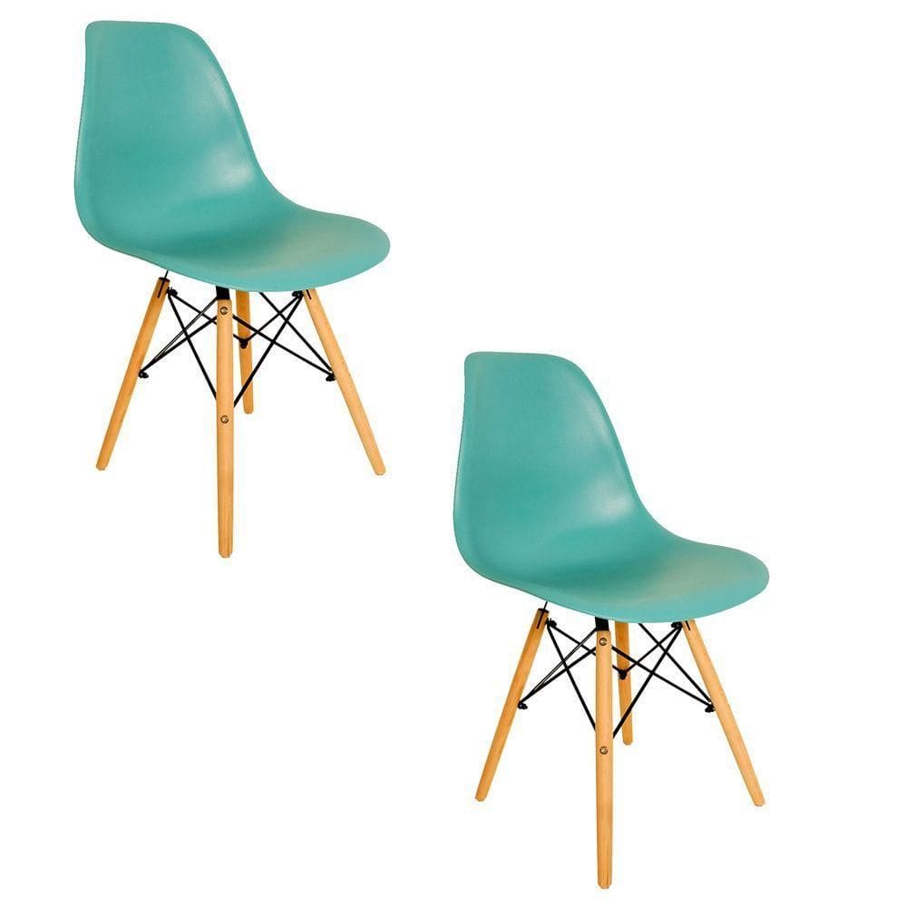 Cadeira Sala De Jantar Kit2 Eiffel Eames Base Madeira Azul Turquesa R02 - D`rossi