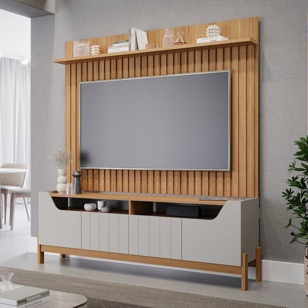 Conjunto Rack Moema e Painel Trend para Tv de até 60 Polegadas 100% Mdf Espresso Móveis Marrom/Off White