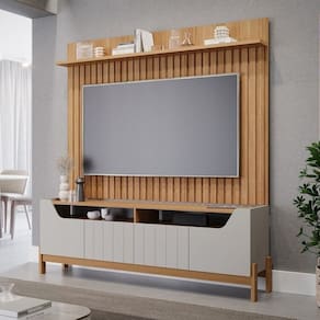 Conjunto Rack Moema e Painel Trend para Tv de até 60 Polegadas 100% Mdf Espresso Móveis Marrom/Off White