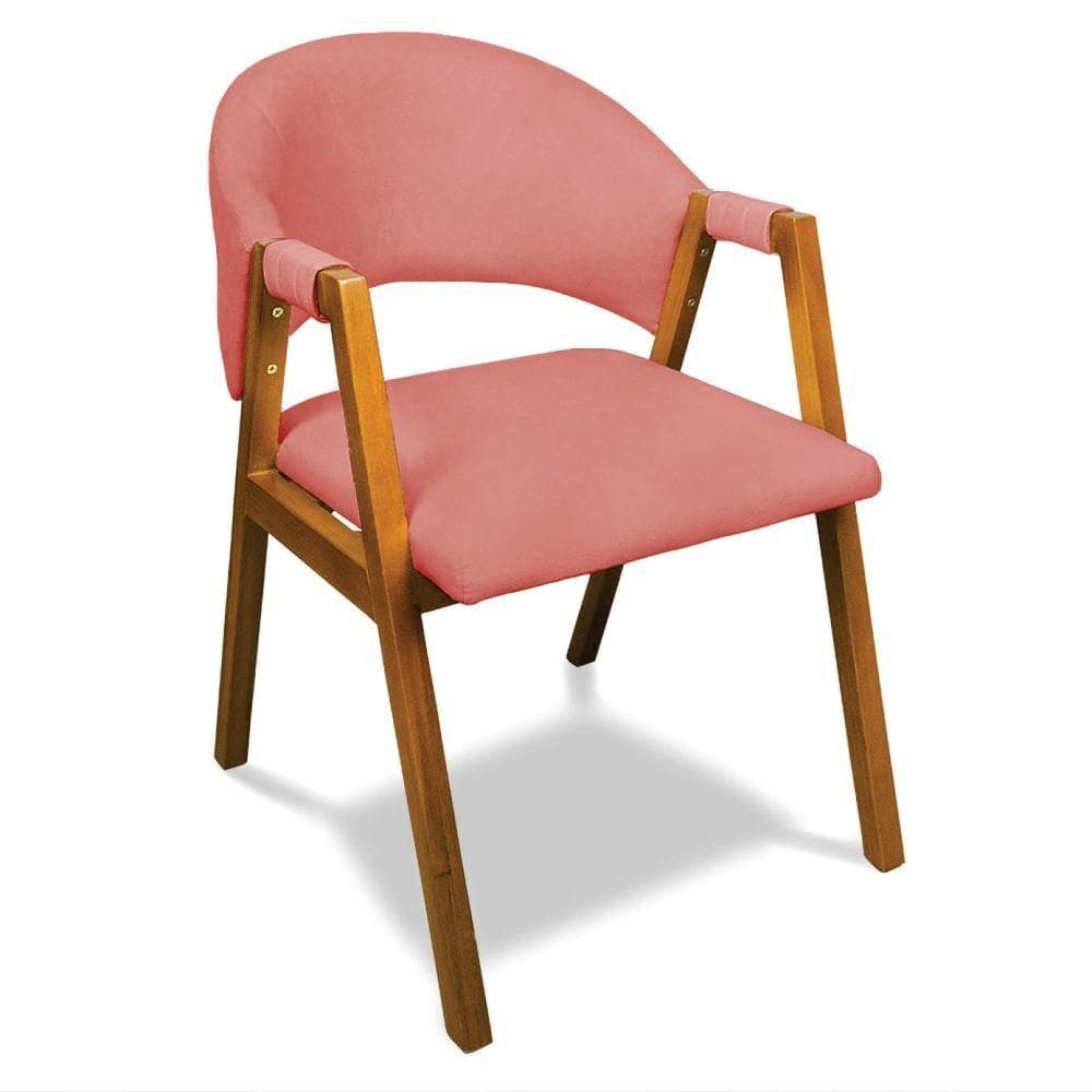 Cadeira Sala De Jantar Em Madeira Yara Suede Rosê D03 - D`rossi