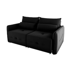 Sofá Cama 2 Lugares Com Almofadas 205cm Celine Matrix Veludo Preto