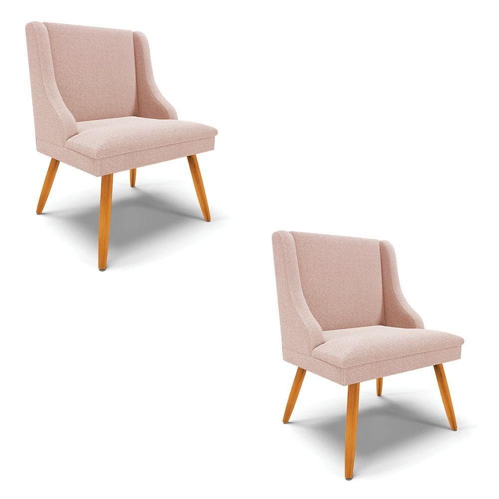 Cadeira Sala De Jantar Pé Palito Castanho Kit 2 Liz Bouclê Rose D03 - D`rossi