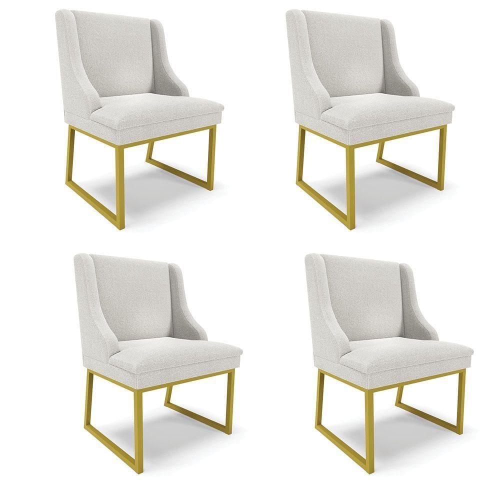 Cadeira Sala De Jantar Industrial Dourado Kit 4 Liz Bouclê Cinza D03 - D`rossi