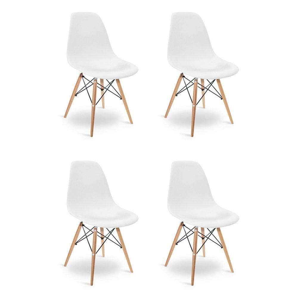 Cadeira Sala De Jantar Kit4 Eiffel Eames Base Madeira Branco F02 - D`rossi