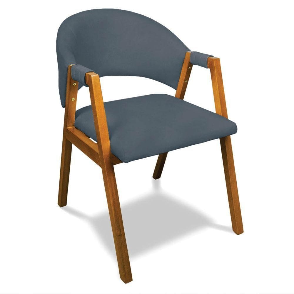 Cadeira Sala De Jantar Em Madeira Yara Suede Azul Marinho D03 - D`rossi