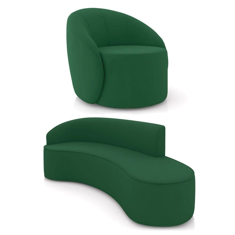 Sofá 4 Lugares Orgânico 220cm Morgan E Poltrona Lua Veludo Verde D03 - D`rossi