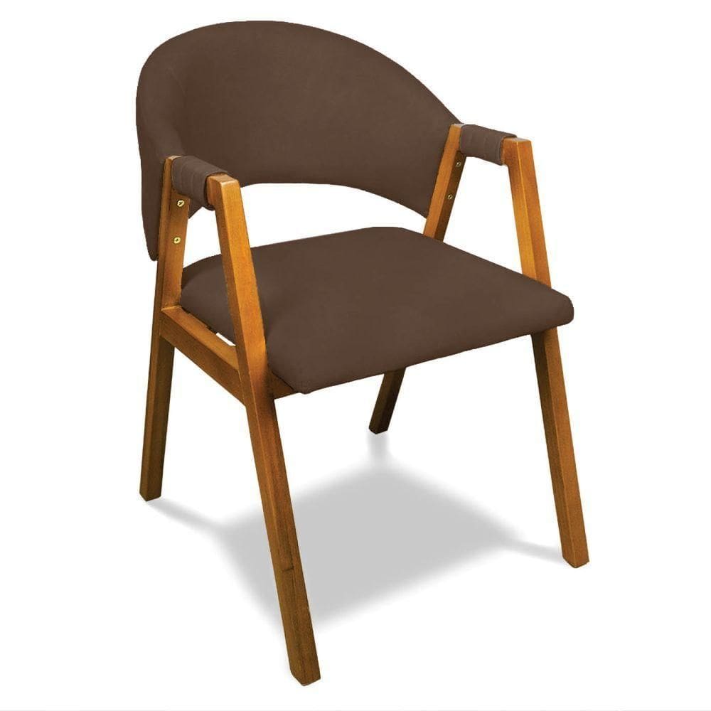 Cadeira Sala De Jantar Em Madeira Yara Suede Marrom D03 - D`rossi