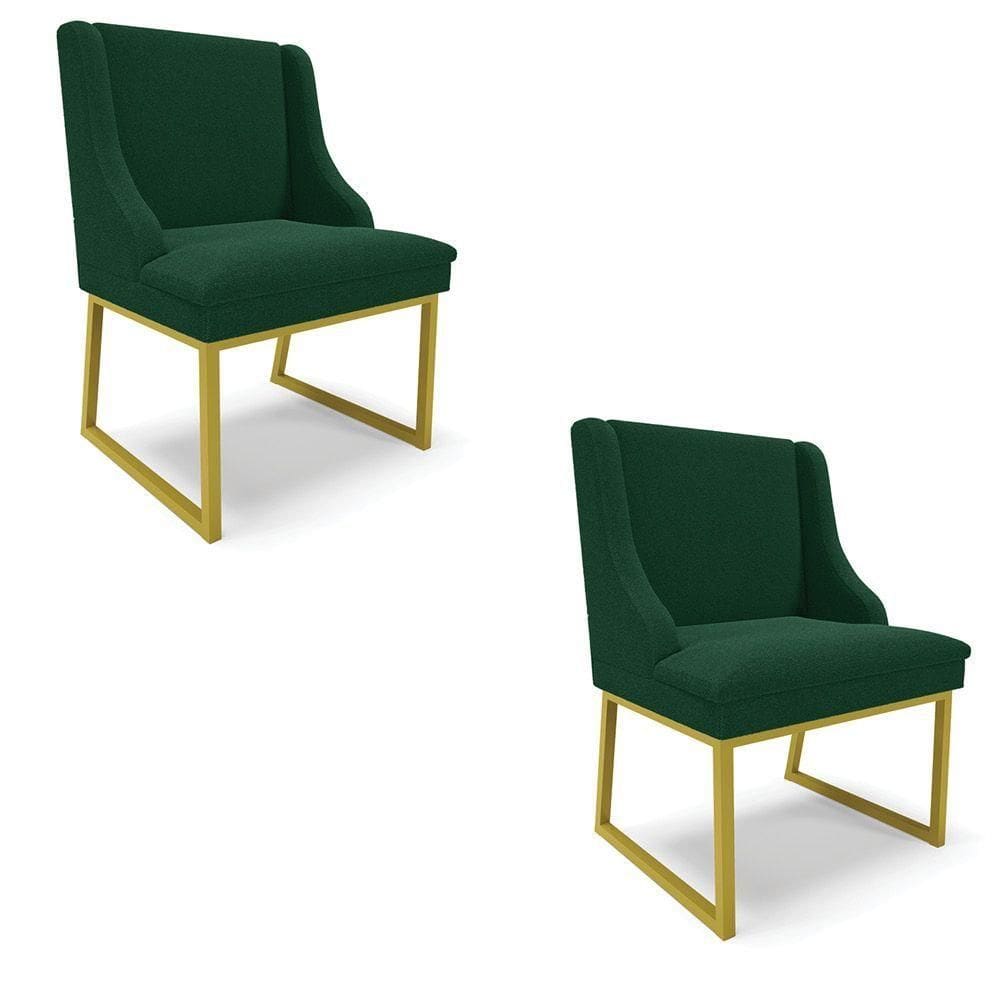 Cadeira Sala De Jantar Industrial Dourado Kit 2 Liz Bouclê Verde D03 - D`rossi