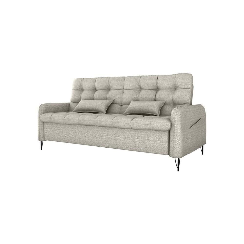 Sofá Cama Reclinável Com Almofadas 3 Lugares 200cm Pillar Matrix Linho Cinza