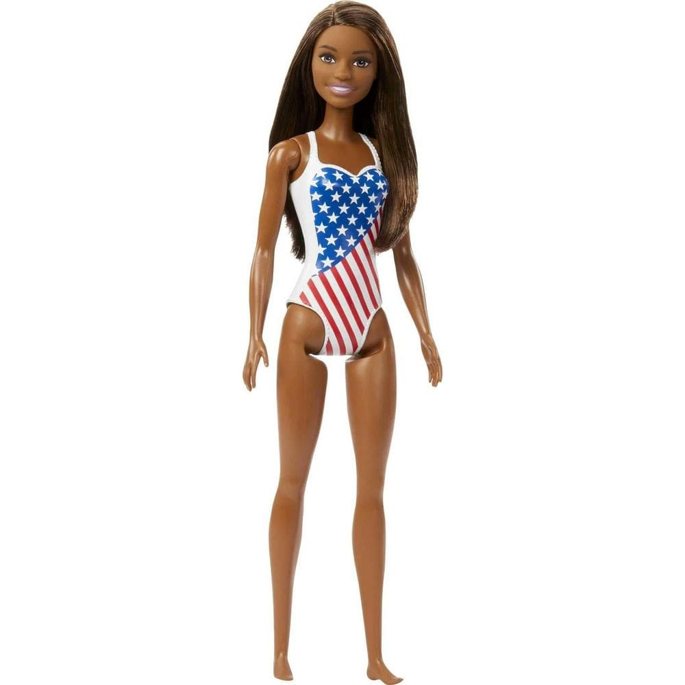 Barbie Doll Beach Theme American Flag Swimsuit Brunette