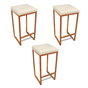 Banqueta Alta Para Cozinha Industrial Kit 3 Nick Bronze E SintéticoD03 - D`rossi Cor Branco