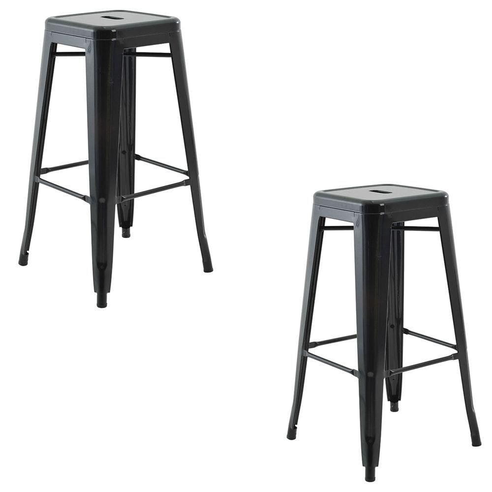Banqueta De Cozinha Alta Industrial Em Aço Kit 2 Iron Preto R02 - D`rossi