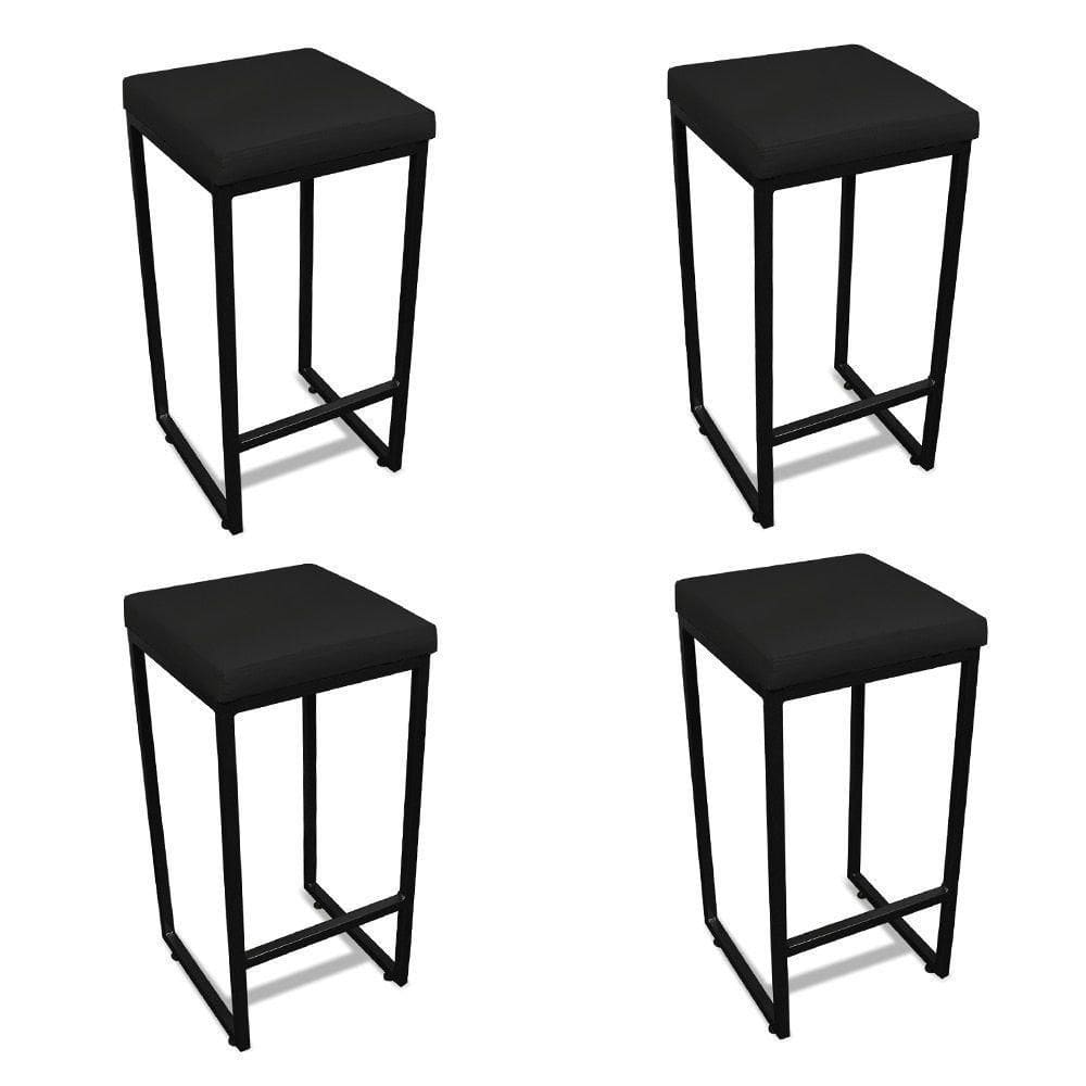 Banqueta Alta Para Cozinha Industrial Kit 4 Nick Preto E SintéticoPreto D03 - D`rossi