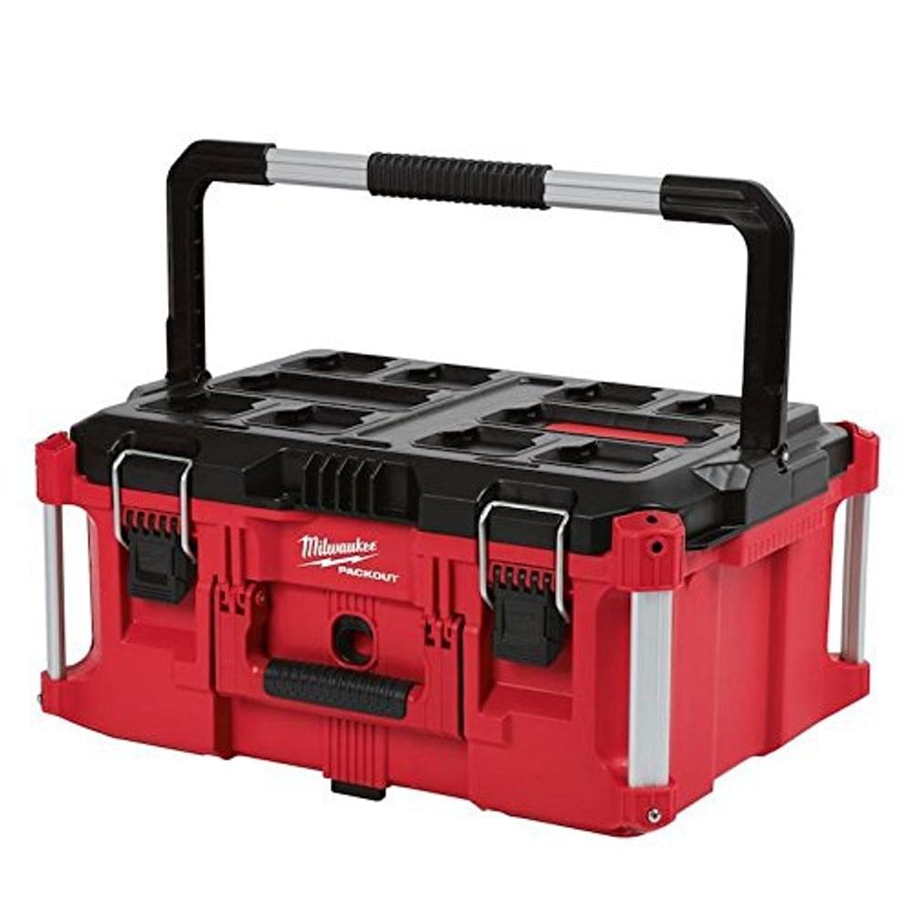 Caixa de ferramentas Milwaukee PACKOUT 22 grande vermelha/preta com acessórios