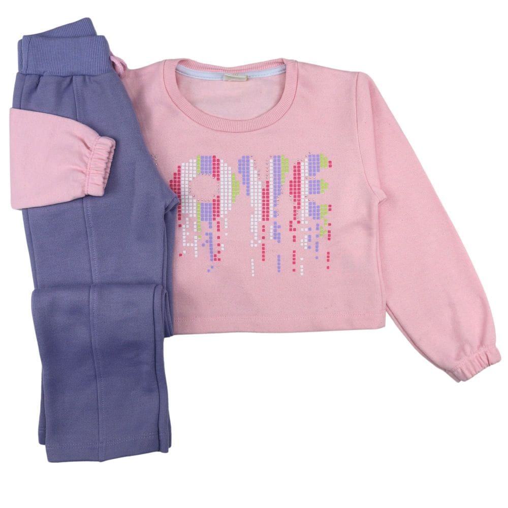 Conjunto Infantil Feminino Cropped com Strass e Calça Flare