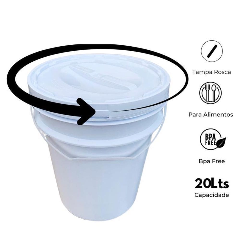 Balde Para Ração De Gato 20L Tampa De Rosquear - Kit 14 Pçs