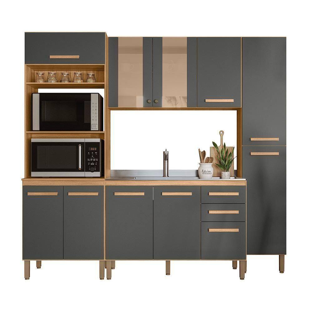 Cozinha Modulada Intenza Lidia 4 Peças Freijó-chumbo - Nicioli Freijó-chumbo