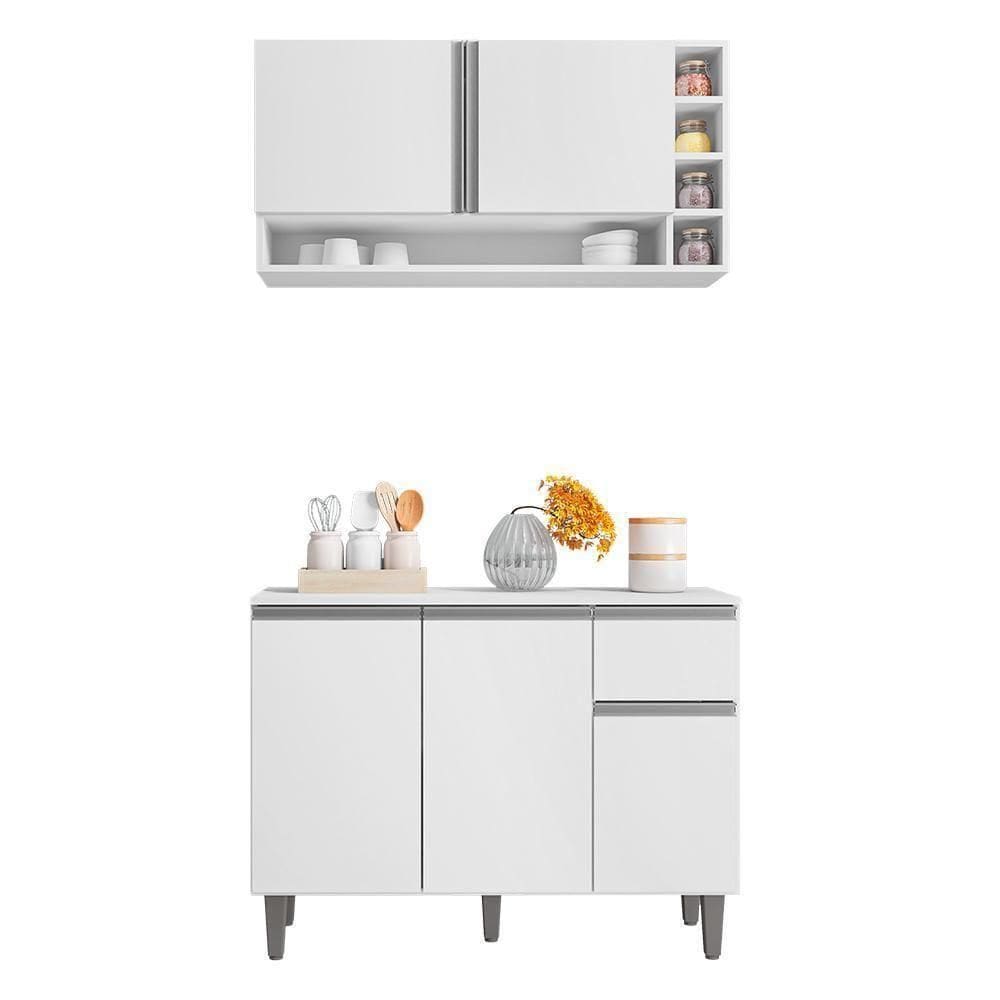 Kit De Cozinha Vanessa Balcão Com Tampo Mdp E Aéreo Branco - Ajl Móveis Branco
