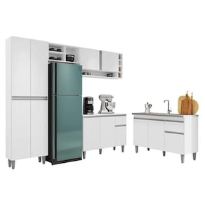 Cozinha Modulada Vanessa Com Balcão Tatiane Branco Sem Tampo - Ajl Móveis Branco