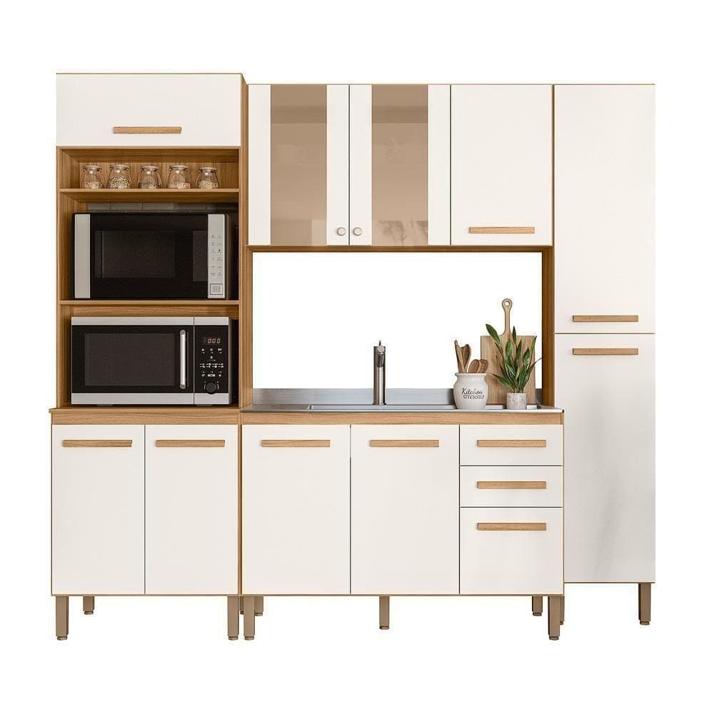 Cozinha Modulada Intenza Lidia 4 Peças Freijó-off White Cristal - Nicioli Freijó-off White Cristal