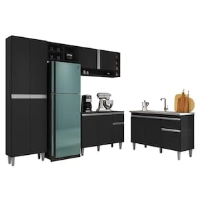 Cozinha Modulada Vanessa Com Balcão Tatiane Preto Sem Tampo - Ajl Móveis Preto