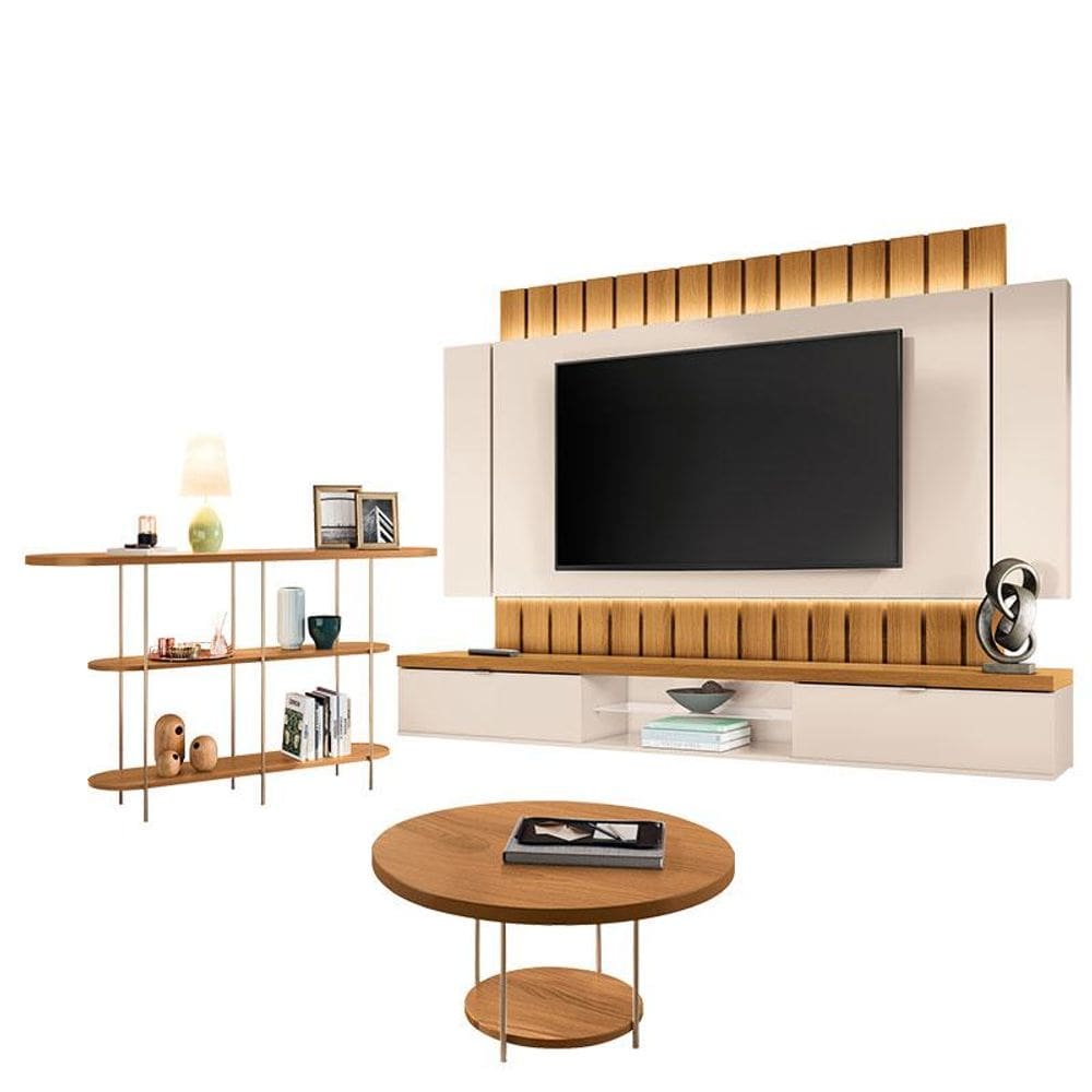 Home Suspenso Illusion 2.2 Cinamomo Off White e Aparador Infinity e Mesa de Centro Sky Cinamomo- HB Móveis