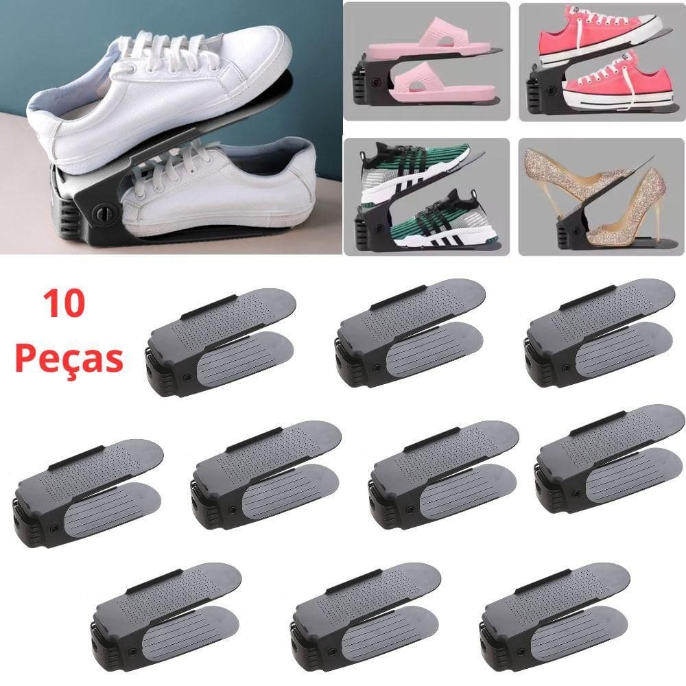Kit 10 Organizador De Sapatos Rack Porta Tenis Chinelo Sandalia Double 20 Pares